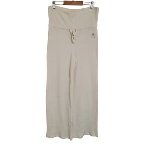 The Good Alma Waffle Pull-On Pant Cream Flare WideLeg Drawstring Medium Foldover